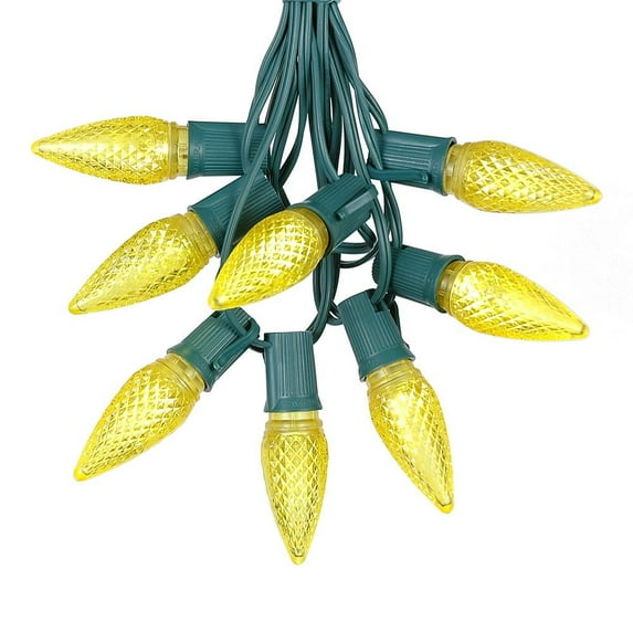 25 Foot C9 LED Outdoor Lighting Patio Christmas String Light Set, Yellow, Green Wire, 25 Bulbs