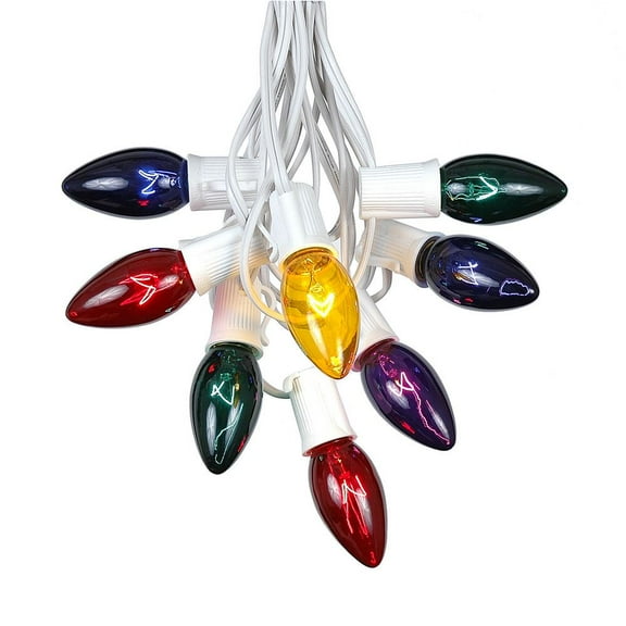 25 Foot C9 Twinkle Outdoor Patio Christmas String Light Set, White Wire, 25 Bulbs