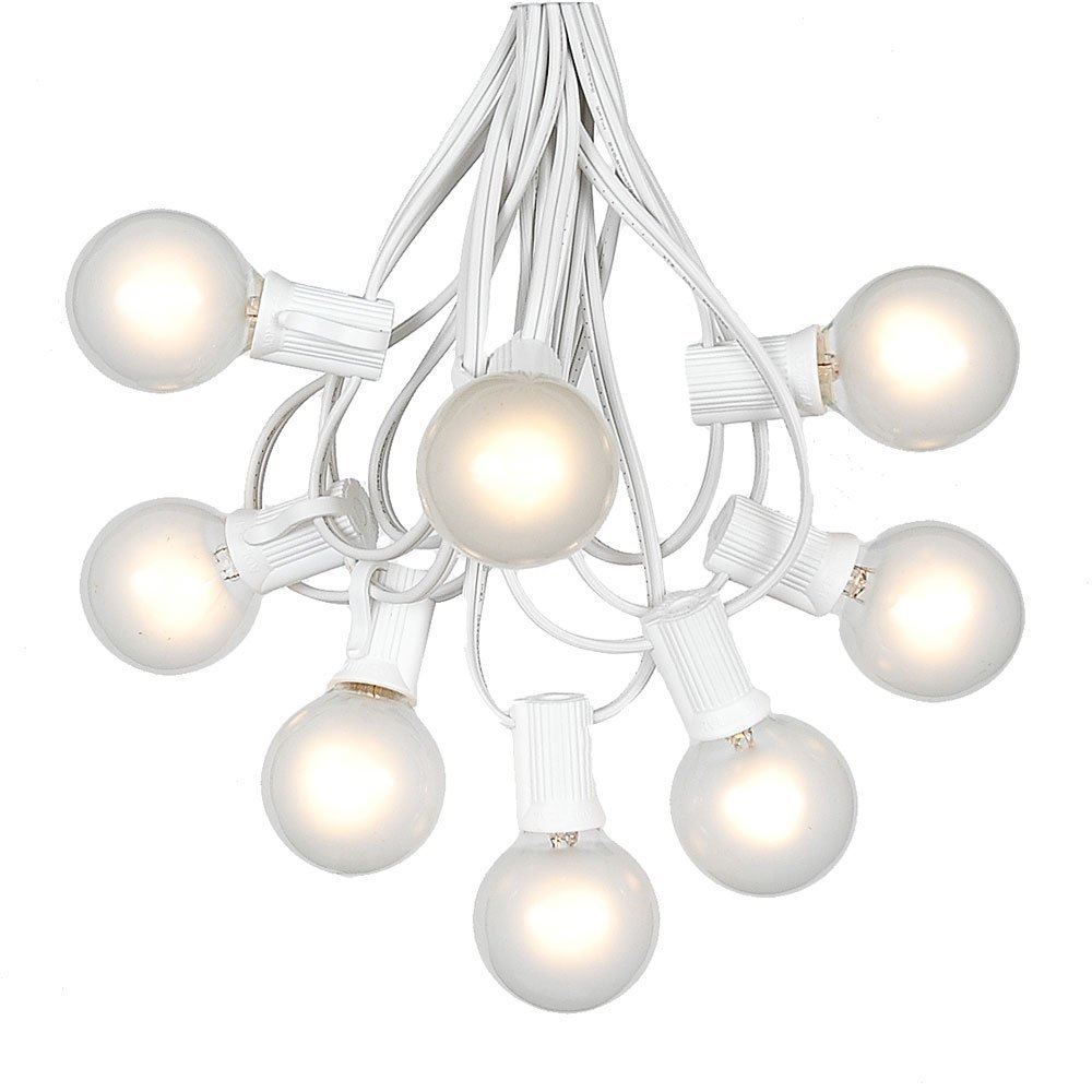 25 Foot G40 Outdoor Patio String Lights with 25 Frosted White Globe Bulbs – Indoor Outdoor String Lights – Market Bistro Café Hanging String Lights – C7/E12 Base - White Wire - image 1 of 7