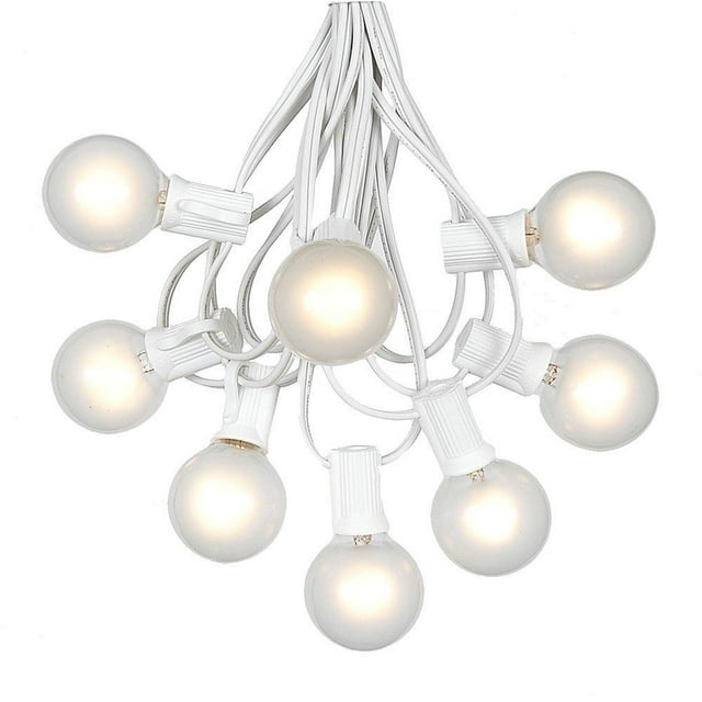 25 Foot G40 Outdoor Patio String Lights with 25 Frosted White Globe Bulbs – Indoor Outdoor String Lights – Market Bistro Café Hanging String Lights – C7/E12 Base - White Wire