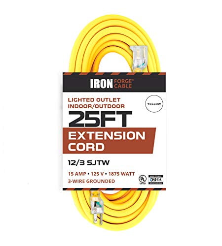 100 Foot Outdoor Extension Cord - 12 Gauge- Yellow - iron forge tools