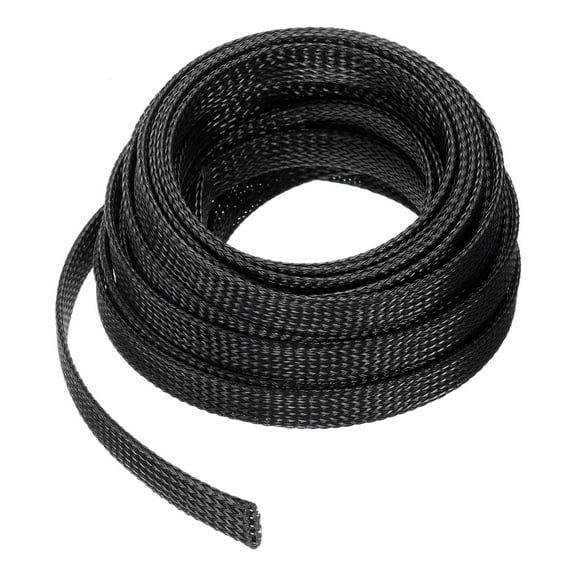 25 Ft - 1/2 In Expandable Braided Cable Sleeving, PET Cable Management, Wire Wrap Loom Tube, Black