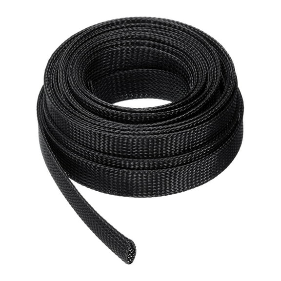 25 Ft - 1 In Expandable Braided Cable Sleeving, PET Cable Management, Wire Wrap Loom Tube, Black