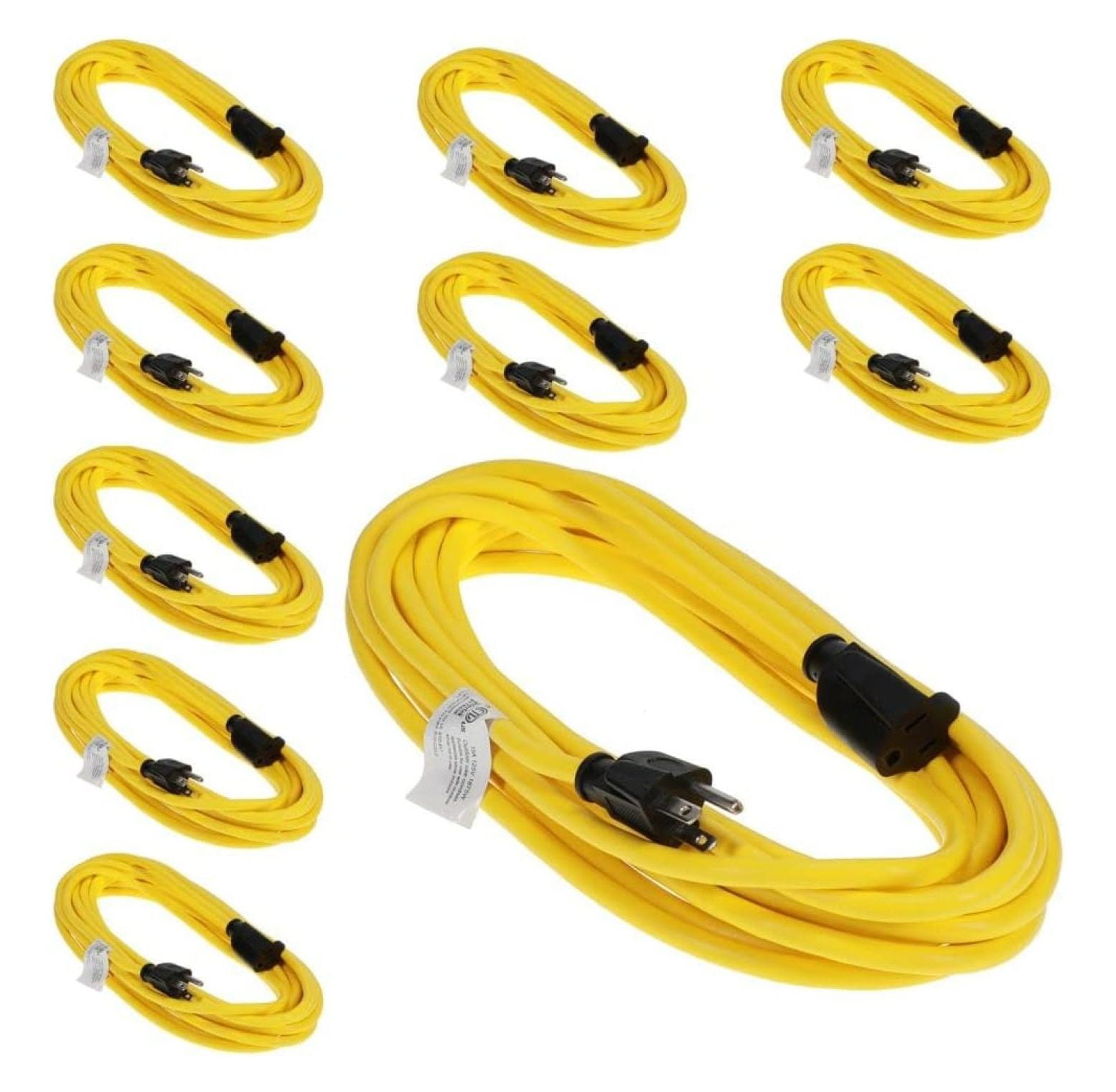 25 Ft 14/3 SJTW Yellow, 10Pack Outdoor Extension Cord 3 Prong Ground