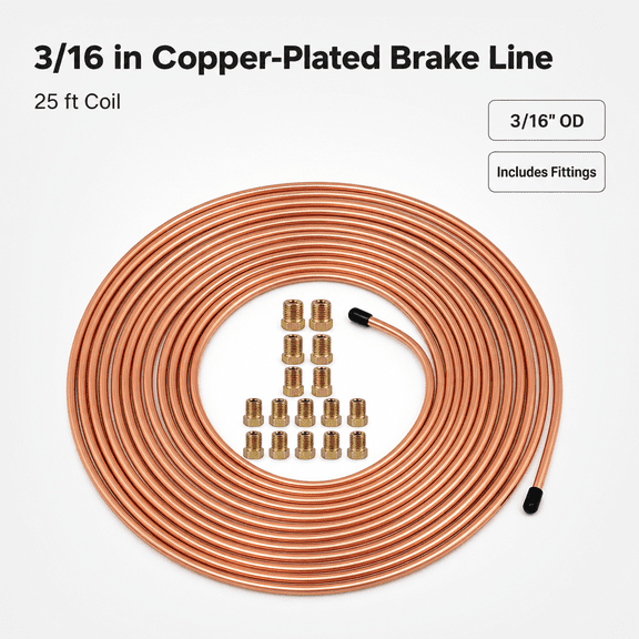 25 Ft 3/16" Brake Line Kit, Copper Plated Steel Tubing for Hydraulic Brake Fuel and Transmission Systems Automotive Replacement
