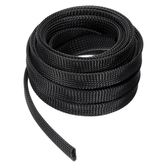 25 Ft - 3/4 In Expandable Braided Cable Sleeving, PET Cable Management, Wire Wrap Loom Tube, Black