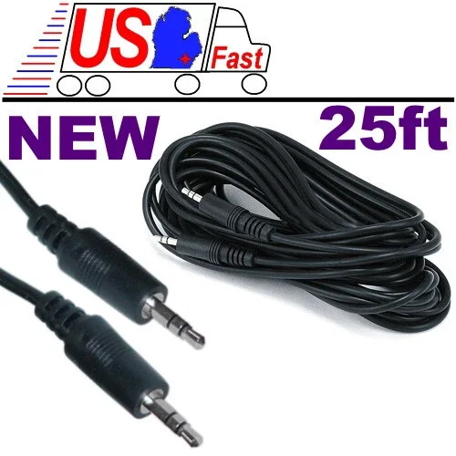 25 Ft 3.5Mm 1/8" Mini Plug Stereo Audio Cable/Cord M-M, Male To Male