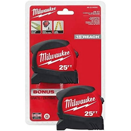 25 Ft Compact Wide Blade Tape Measure (2-Pack) - Steel Blade with ABS