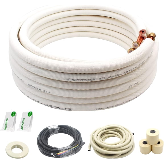 25 Ft Mini Split Line Set.Air Conditioner Copper Tubing Pipes Extension Set, 1/4" & 5/8" 3/8" PE Thickened for AC and Heating Equipment Insulated Coil Line Set HVAC Refrigerant with Nuts. (1/4+5/8)