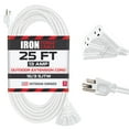 thumbnail image 1 of Iron Forge Cable 25ft White Outdoor Extension Cord with 3 Outlets - 16/3 SJTW 25ft Extension Cord 3 Prong, 13 Amp All-Weather Heavy Duty Power Cable, 1 of 7