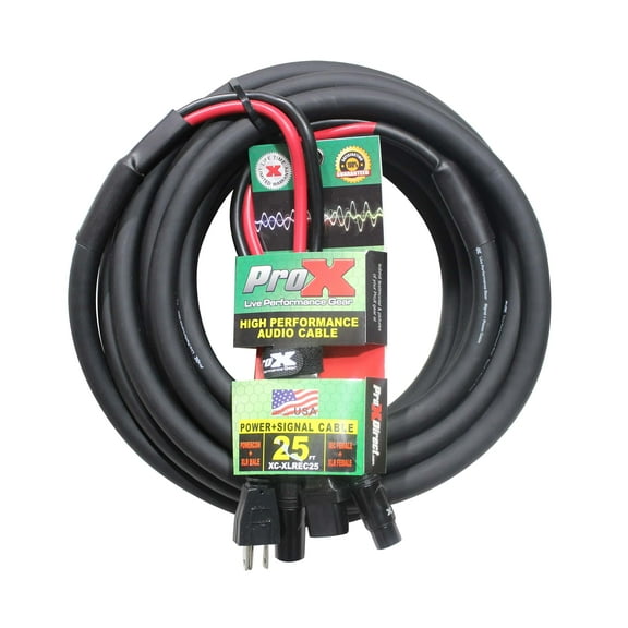 ProX XC-XLREC25 25' IEC Female to NEMA 15P (14AWG) & XLR-M to XLRF (20AWG) Balanced High Performance Audio/Power Cable