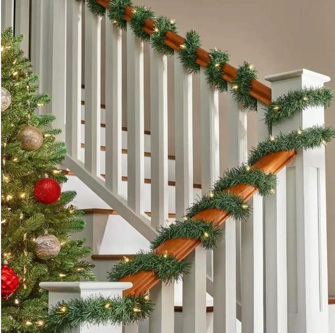 25 Ft PreLit Pine Garland with 50 White Leds Indoor / Outdoor, Nonlit