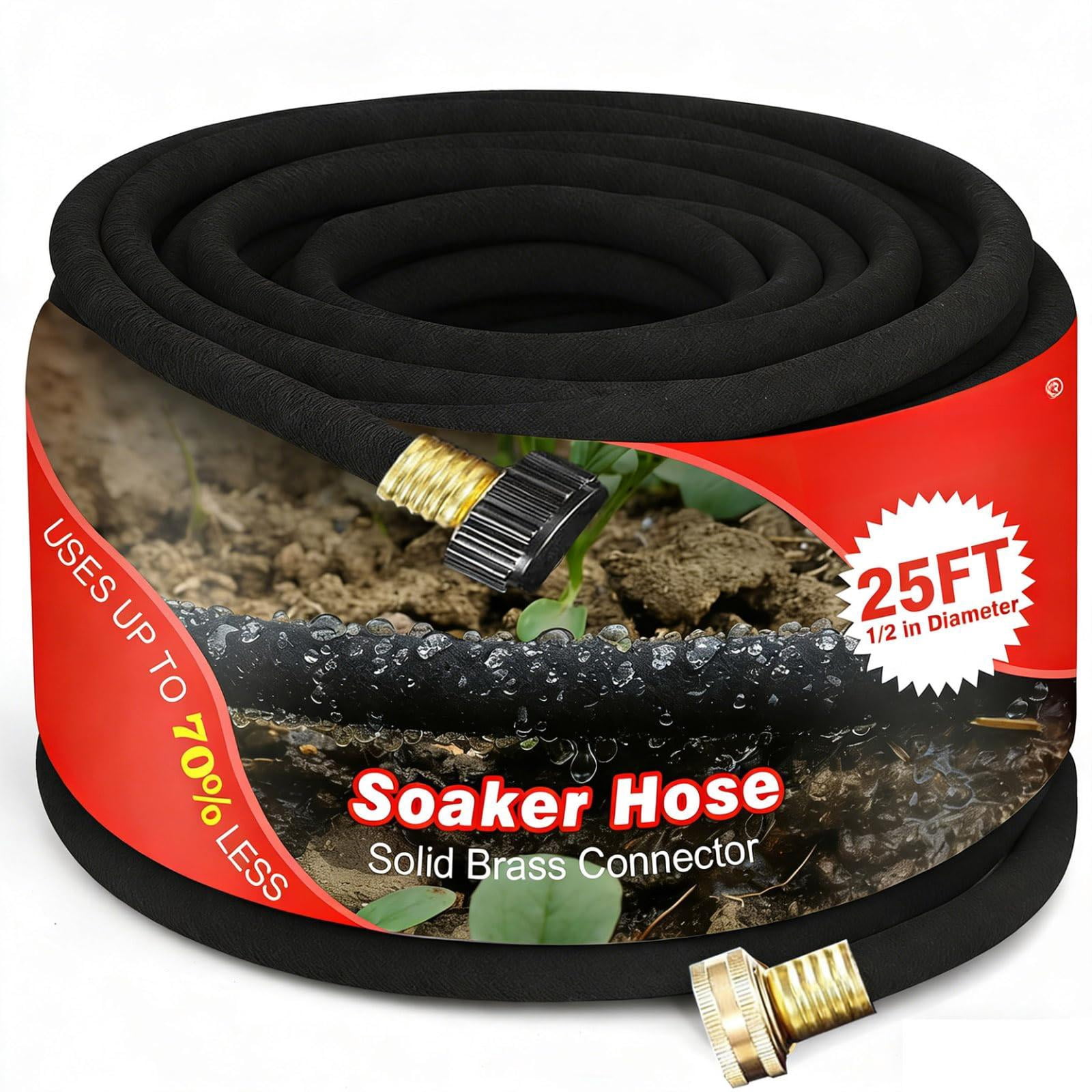 25 Ft Soaker Hose 1/2" Heavy Duty Garden To Save 70% Water Drip Irrigation Kit For Lawn/yard Landscaping Beds
