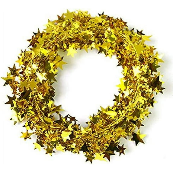 25 Ft Star Garland Tinsel Star Wire Garland for Christmas Tree Decor Ornaments Party Accessory Decorations, 2 Pack Gold