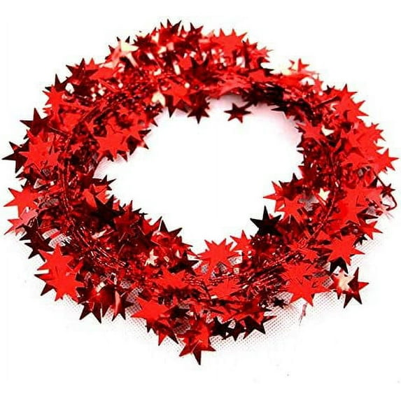 25 Ft Star Garland Tinsel Star Wire Garland for Christmas Tree Decor Ornaments Party Accessory Decorations, 2 Pack Red
