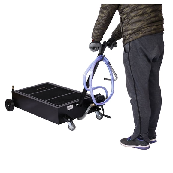 25 Gallon Oil Drain Pan with Pump - Low Profile Automotive Oil Extractor
