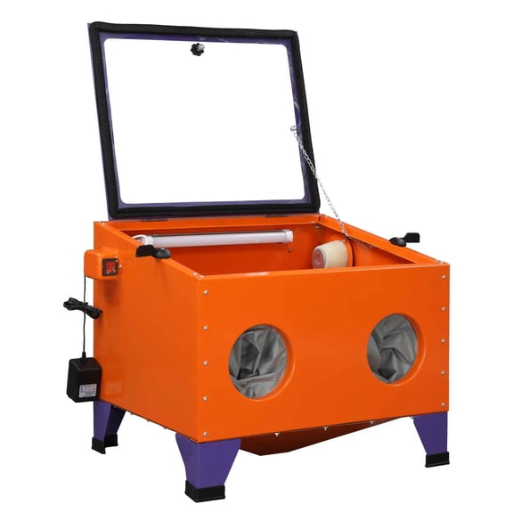 25 Gallon Orange Sandblasting Cabinet with Bench Large Heavy Duty Blast Cabinet for Industrial Use