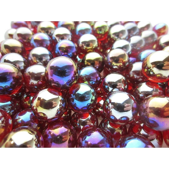 25 Glass 14mm Lustered Ruby Red Metallic Marbles Iridescent Translucent Decor/Vase Filler