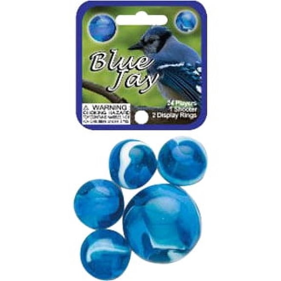 25 Glass Marbles BLUE JAY game pack vtg style Clear Translucent Shooter Swirl