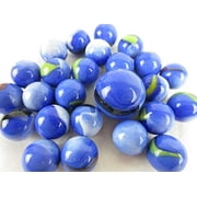 25 Glass Marbles Dolphin Blue Toy Game Pack 24 Player, 1 Shooter