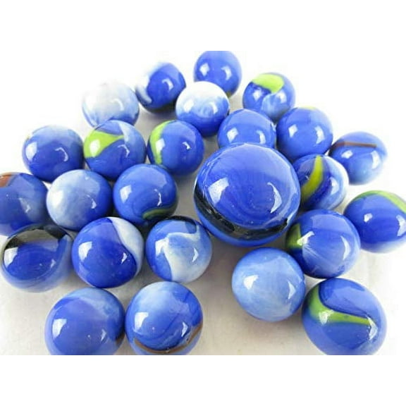 25 Glass Marbles Dolphin Blue Toy Game Pack (24 Player, 1 Shooter)