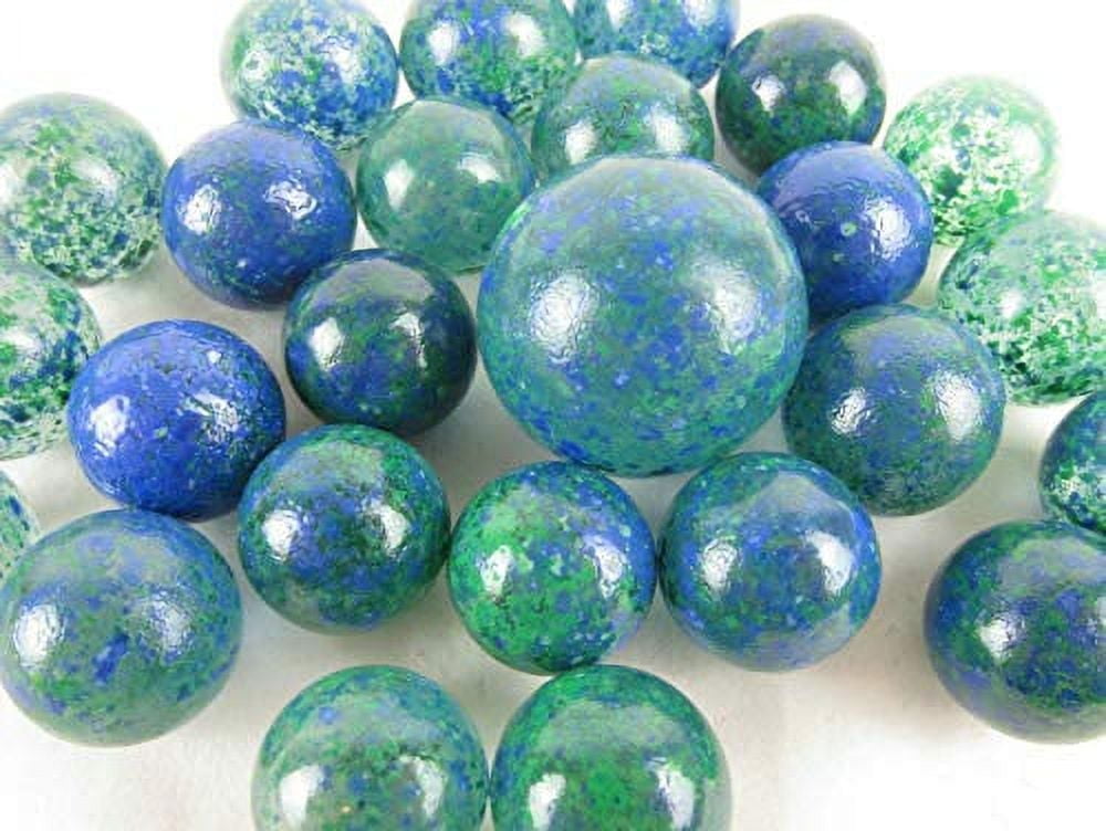 25 Glass Marbles Earth Green/Blue Speckled Confetti Toy  Game Pack (24 Player, 1 Shooter) Decor/Vase Filler/Aquarium
