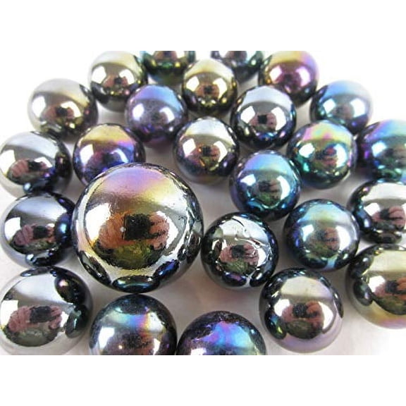 25 Glass Marbles Meteor Metallic Iridescent Toy Game Pack (24 Player, 1 Shooter)