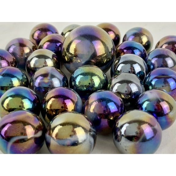 25 Glass Marbles Milky Way Oil Slick Metallic Toy Game Pack (24 Player, 1 Shooter)