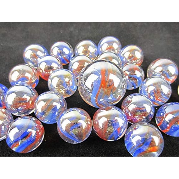 25 Glass Sunrise Marbles Clear Confetti Ribbon Swirl Classic Style Toy Game Pack (24 Player, 1 Shooter) Decor/Vase Filler/Aquarium