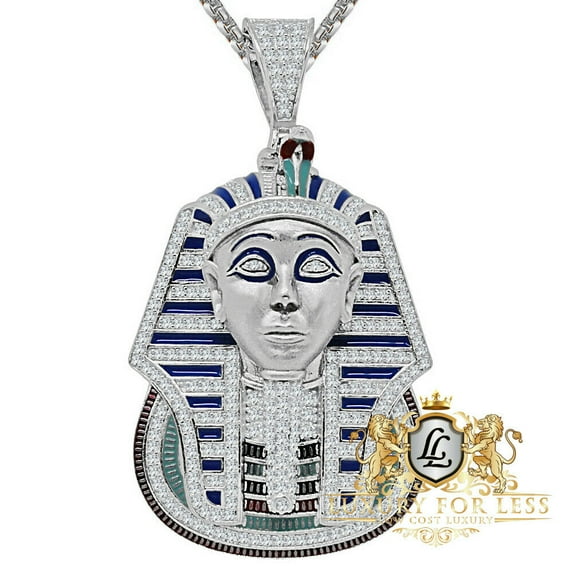 25+ Grams Real Silver 14K White Gold Over Egyptian King Tut Pharaoh Pendent Charm 2''
