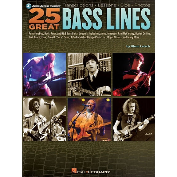 25 Great Bass Lines Transcriptions Lessons BIOS Photos Book/Online Audio, (Paperback)