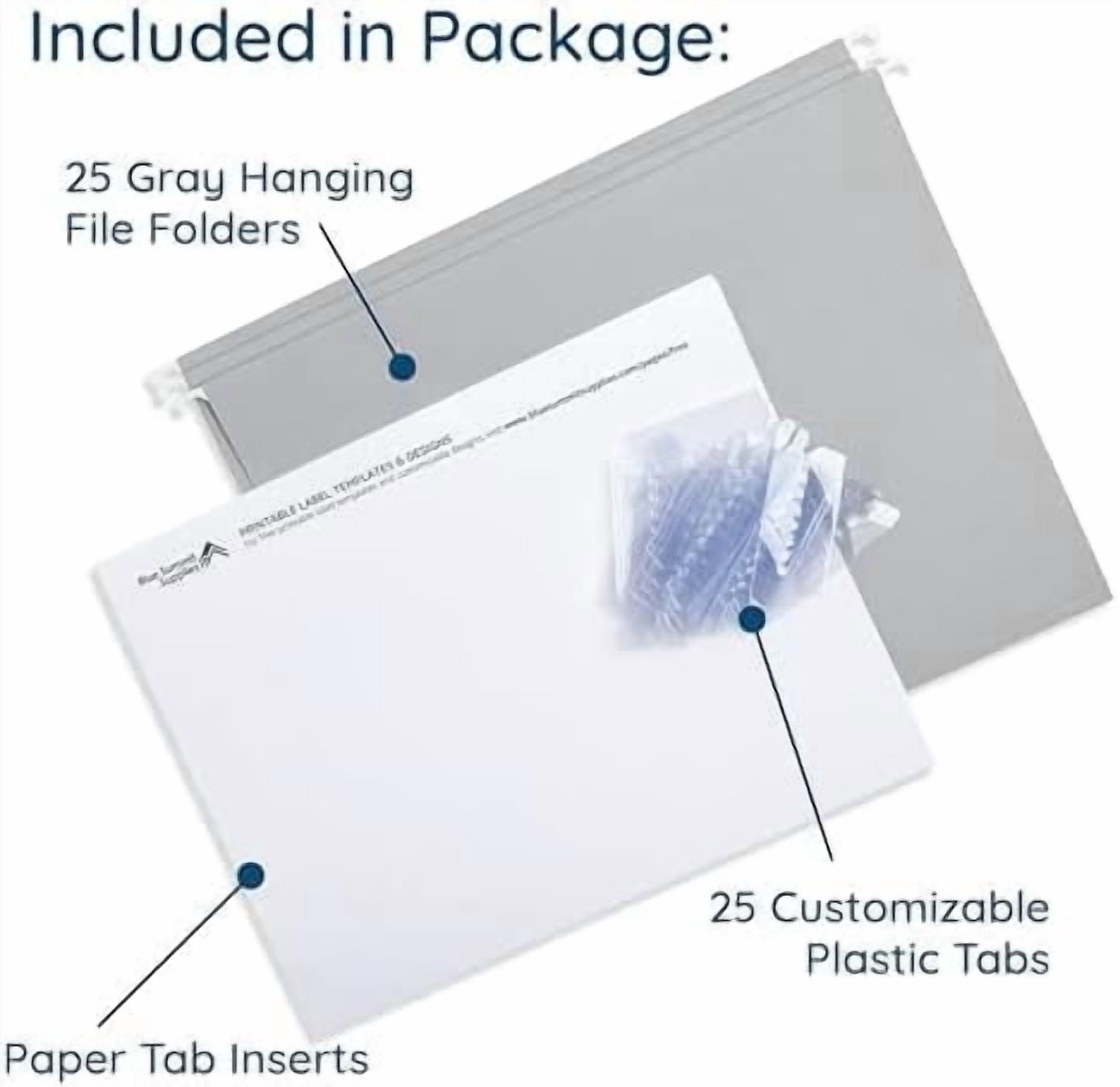25 Grey Hanging File Folders Letter Size - Durable 11pt Paper, Hanging ...
