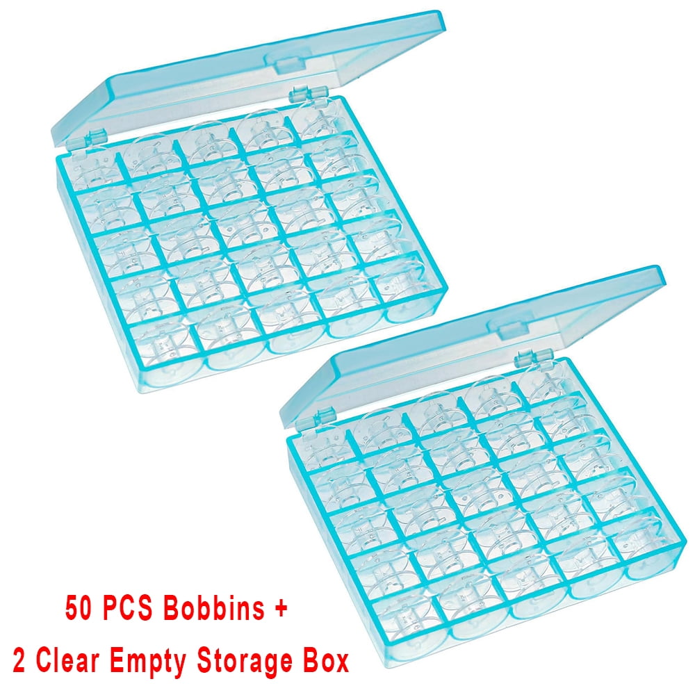 25 Grid Blue Clear Empty Bobbins Storage Box Plastic Bobbins Spool ...
