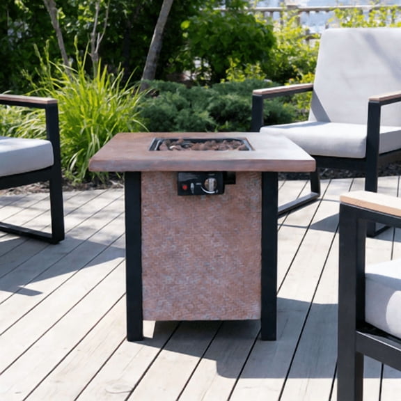 25" H Small Patio Propane Gas Fire Pit Table - 50,000 BTU Rattan Weave 2-in-1 Outdoor Coffee Table