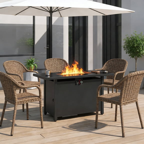 25" H x 42" W Dark Grey Steel Fire Pit Table - 50000 BTU w/ Propane/Natural Gas Option