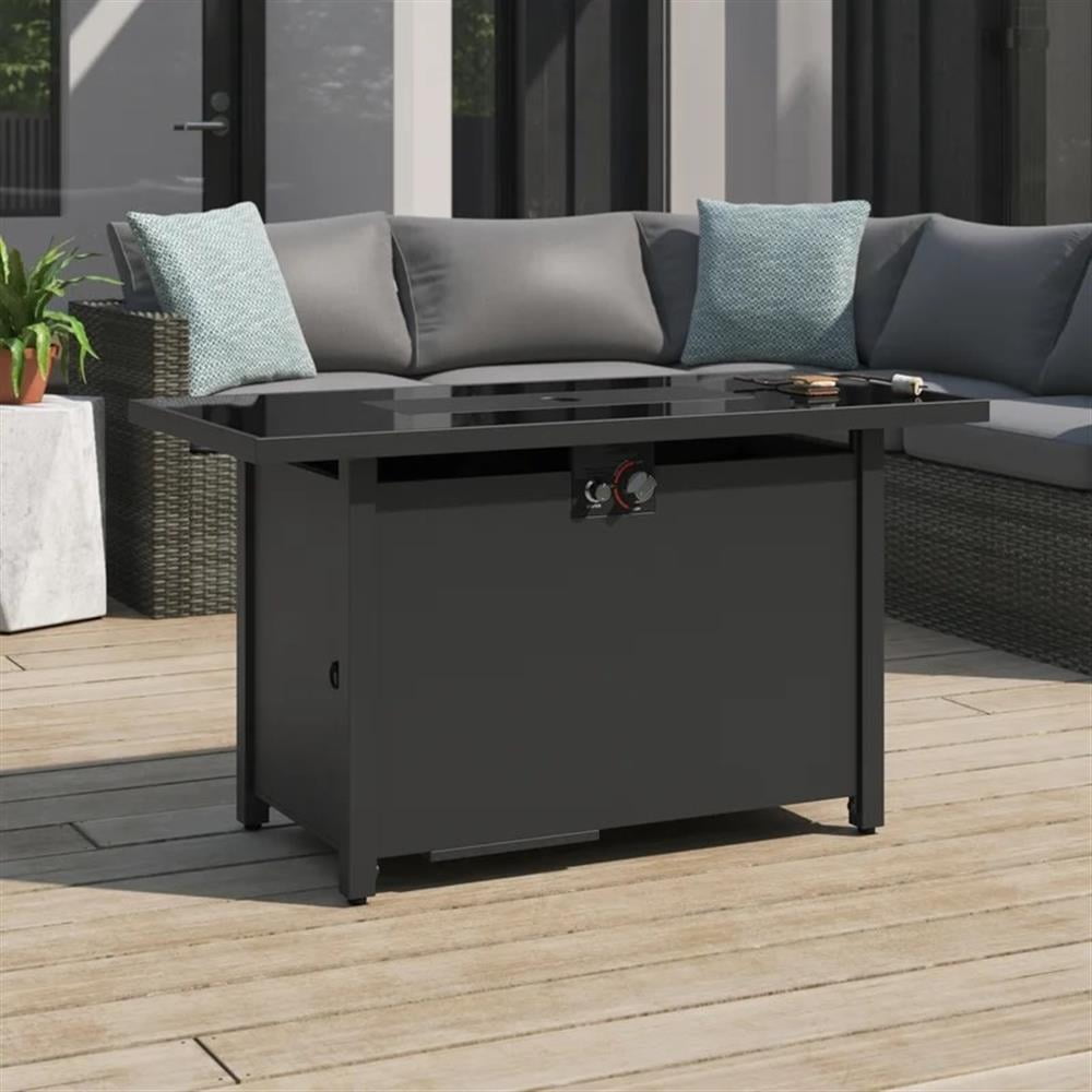 25" Gray Steel Gas Fire Pit Table with Lid