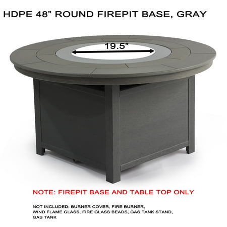 25"(H)x 48" (W) Round Poly Fire Pit-Base and Top Only, Gray