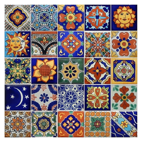 25 Hand Painted Decorative Talavera Mexican Tiles 2"x2"