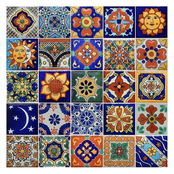25 Hand Painted Decorative Talavera Mexican Tiles 2"x2"