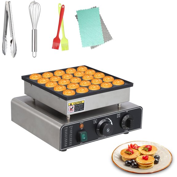 25 Hole Mini Dutch Pancake Maker - Commercial Electric Muffin and Pancake Machine with Nonstick Surface and Adjustable Temperature