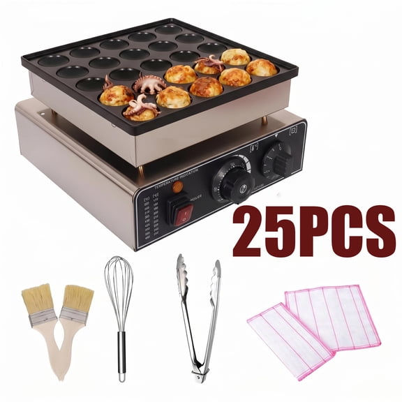 25-Hole Mini Pancake Maker, Silver Stainless Steel, 900w Non-Stick Electric Dutch Poffertjes Grill with Complete Accessories for Daily Household Breakfast Cooking