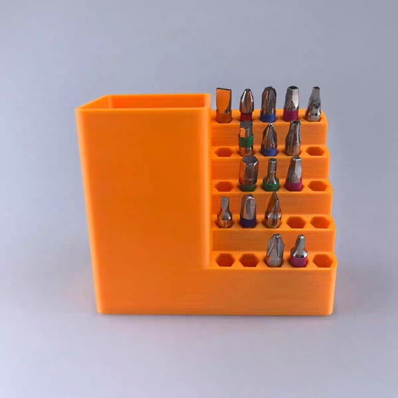 25 Hole Multi Function Tool Organizer Rack, Drill Bit Holder, Plastic Wall Mounted Tool Storage, Fits 1/4 Hex Bits, Orange