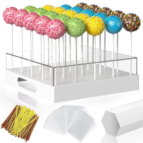 25 Holes Clear Cake Pop Stand White Cake Pop Display Holder with Sticks & Mold for Party Wedding Birthday Perfect for Celebrations