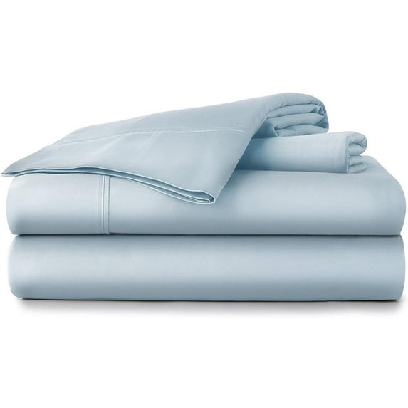 25-INCH EXTRA DEEP POCKETS - Organic Cotton Sheets - Short Queen Size, Sky Blue Color, Bedsheet 700-Thread-Count