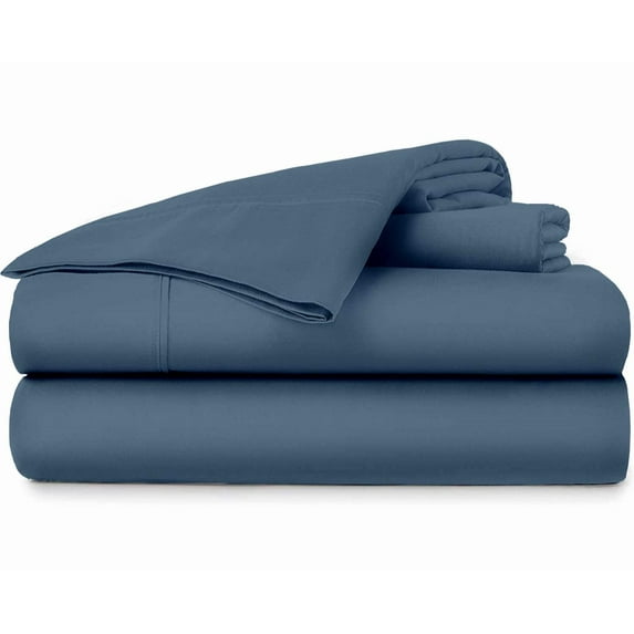 25-INCH EXTRA DEEP POCKETS - Pure Organic Cotton Sheets - Twin XL Size, Medium Blue Color, Bedsheet 1000-Thread-Count