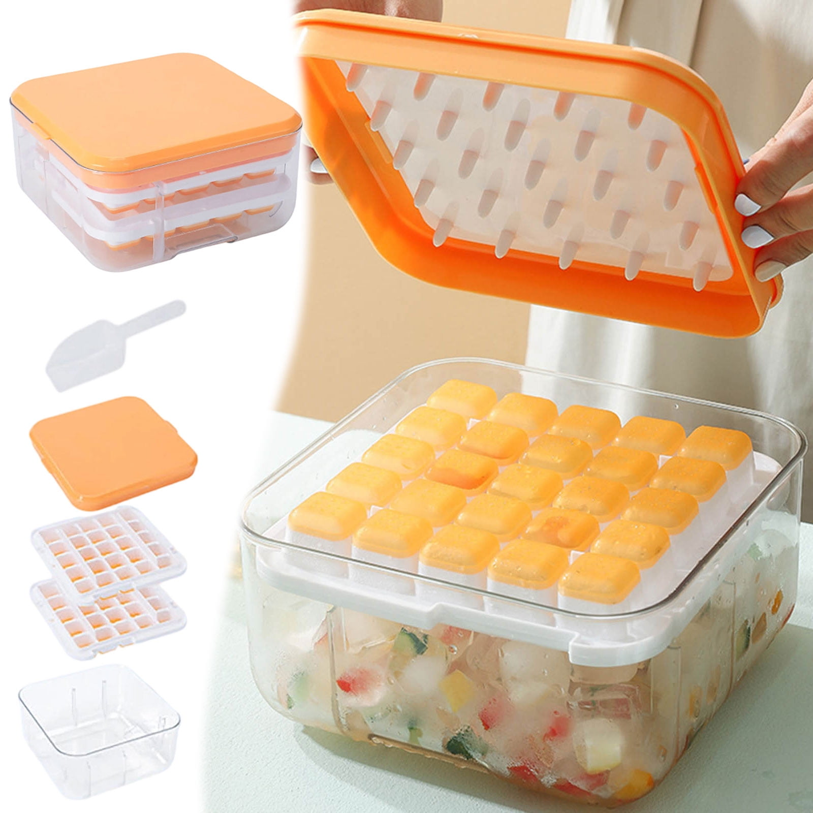 25 Ice Cube Trays, Silicone Easy Release and Flexible 25 Ice Trays with Spill Resistant Removable Lid, Durable and Dishwasher, Square Ice Cube Tray with Lid and Bin for Freezer