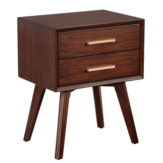 25 Inch 2 Drawer Wooden Nightstand with Bar Pulls Brown- Saltoro Sherpi