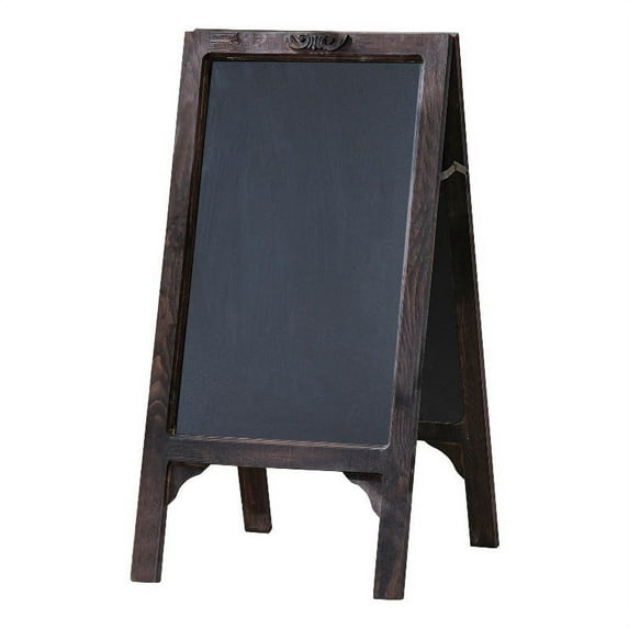 25 Inch Classic Wood Blackboard Stand, Dual Framed, Carved Details, Brown- Saltoro Sherpi
