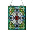 thumbnail image 1 of 25 Inch Damask Tiffany Style Glass Window Panel, Multicolor, 1 of 2