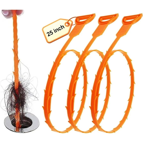 25 Inch Drain Snake,Drain Clog Remover,Sink Snake for Sewer Kitchen Sink Bathroom Tub Toilet Clogged Drains  Cleaning Tool 3 Pack